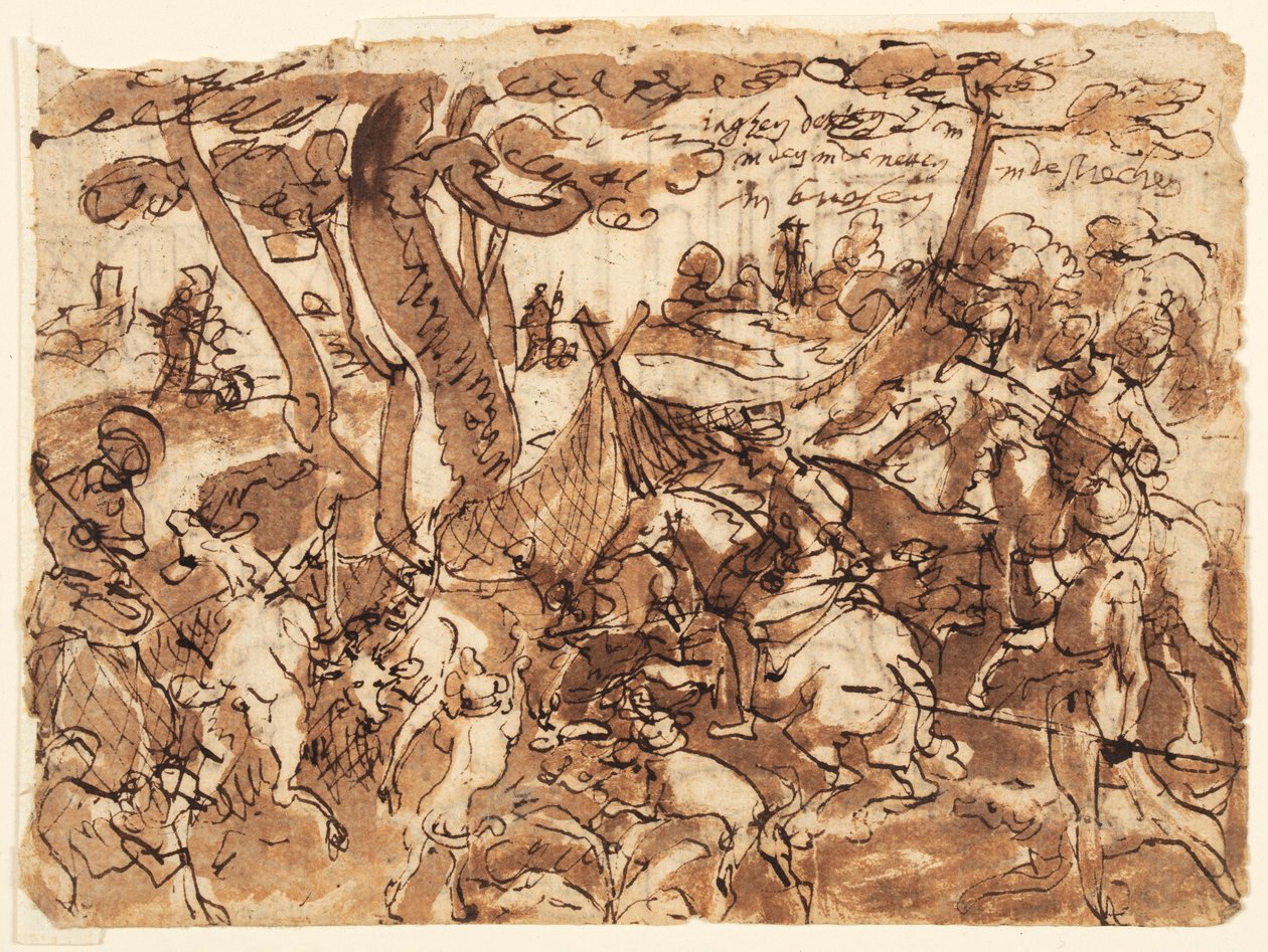 Hertenjacht met Netten door Jan van der Straet, called Stradanus
