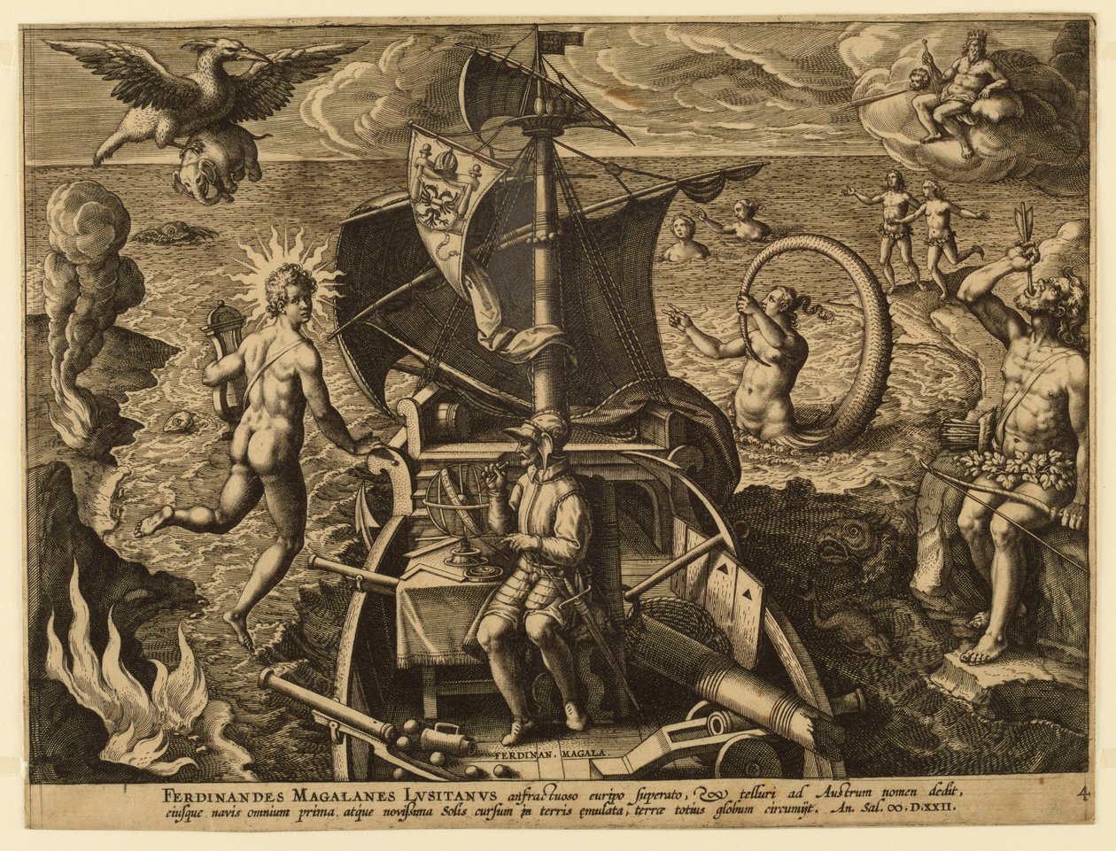 Ferdinandes Magalanes Lusitanus, plaat 4 uit "Americae Retectio" door Jan van der Straet, called Stradanus