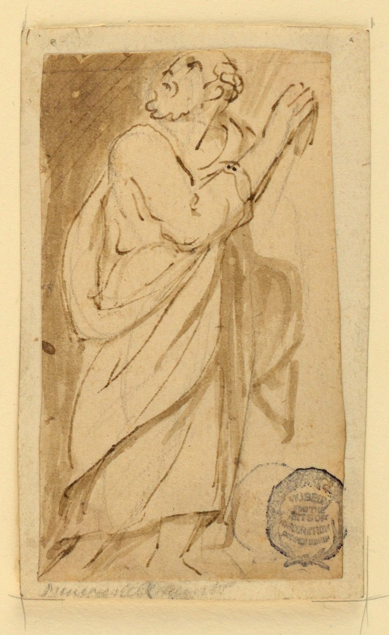 Pagina uit een tekenboek; Oudere man in klassieke kleding door Jan van der Straet, called Stradanus