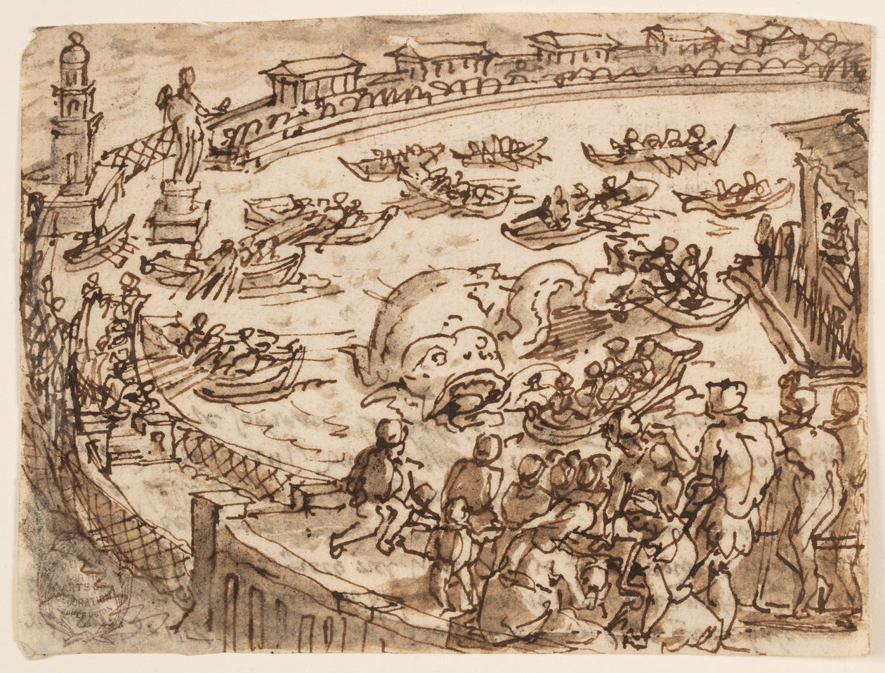 Recto: Walvisjacht door Keizer Claudius in de haven van Ostia; Verso: inscriptie met betrekking tot Plinius de Oudere