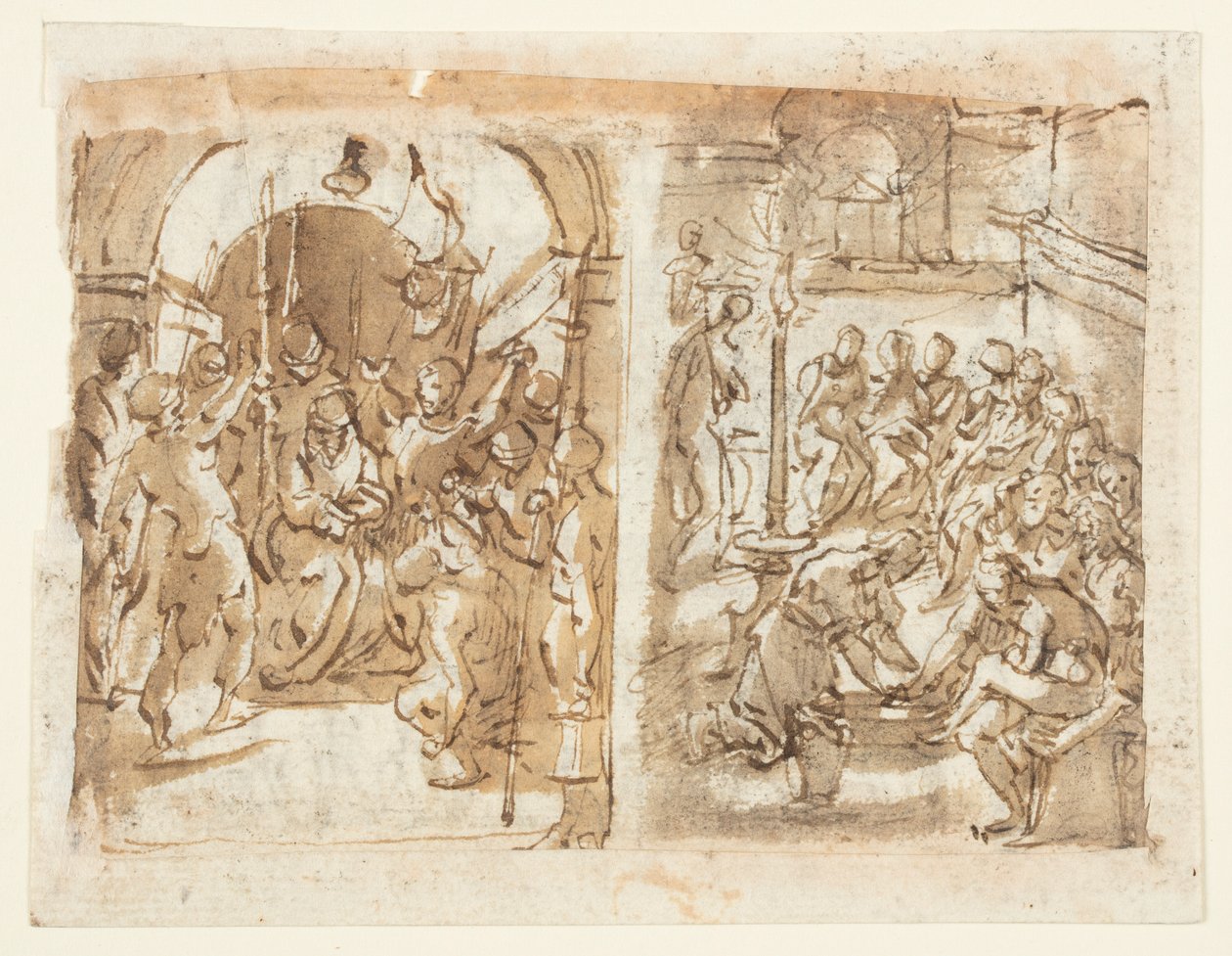 Recto, links: De Bespotting van Christus; Recto, rechts: Christus wast de Voeten van de Apostelen; Verso: Executie van Mary Stuart, Koningin van Schotland in 1587 door Jan van der Straet, called Stradanus