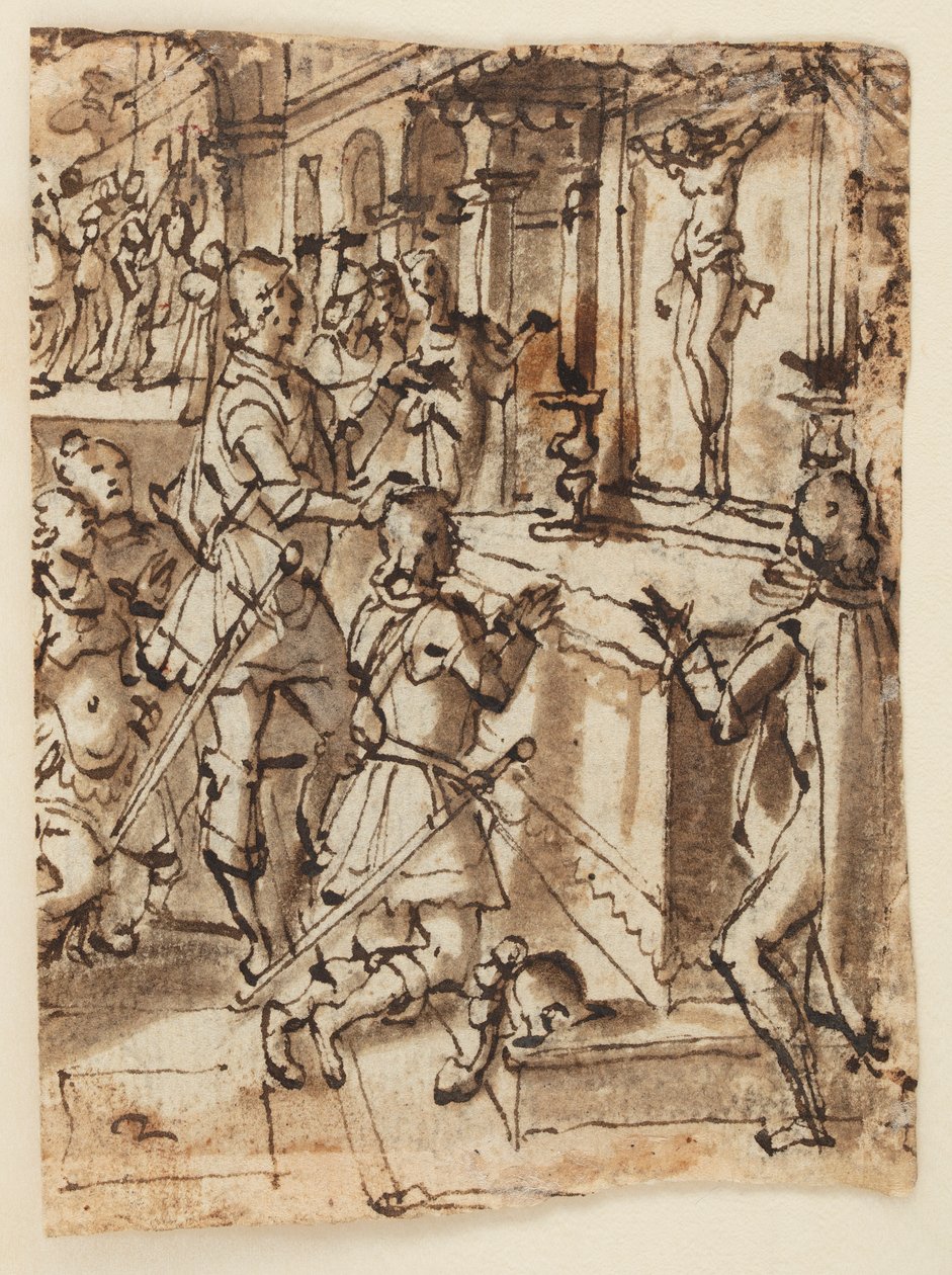 Sint Giovanni Gualberto en het Wonderbaarlijke Kruisbeeld door Jan van der Straet, called Stradanus