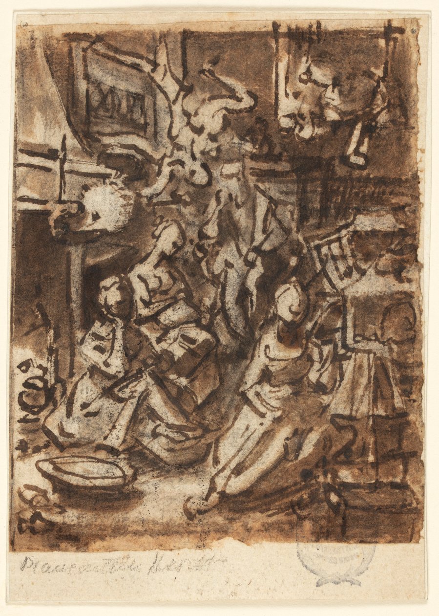 Studie voor een compositie door Jan van der Straet, called Stradanus
