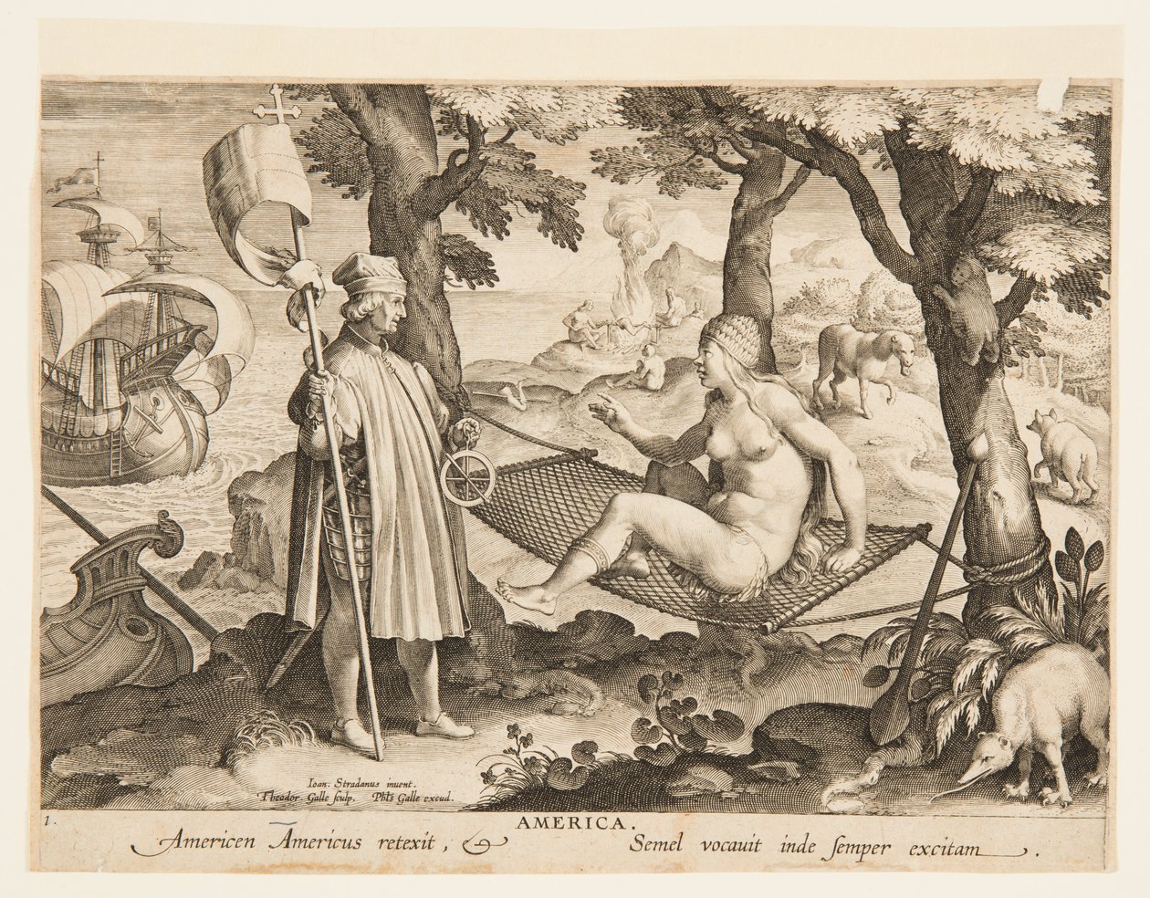 De ontdekking van Amerika, plaat 1 uit de "Nova Reperta" (Nieuwe uitvindingen van moderne tijden) door Jan van der Straet, called Stradanus