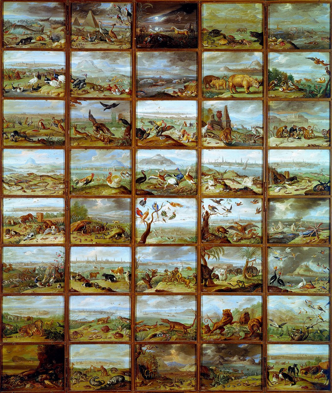 Dierentafel met compartimenten die overeenkomen met verschillende diersoorten door Jan van the Elder Kessel