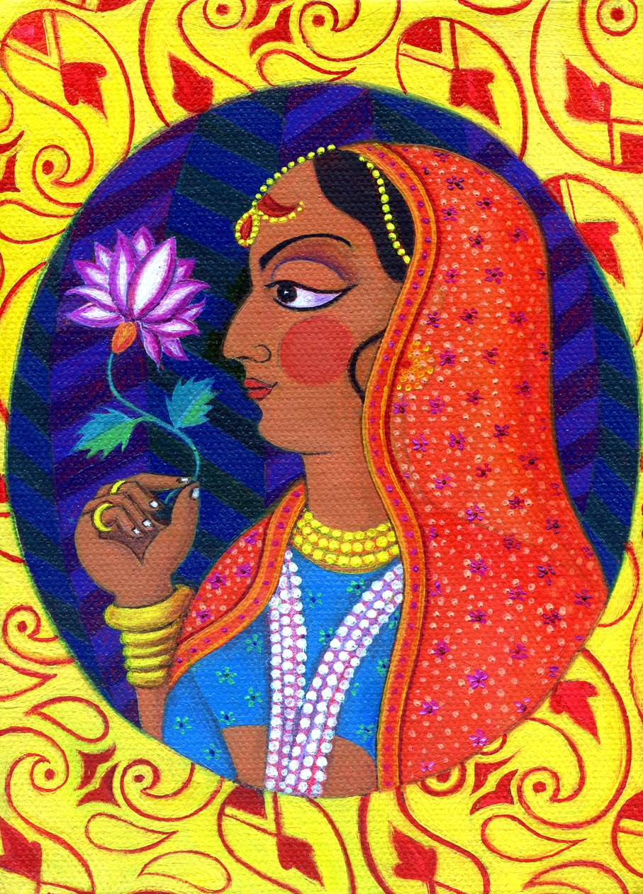 Maharani met witte en roze bloem, 2011 door Jane Tattersfield