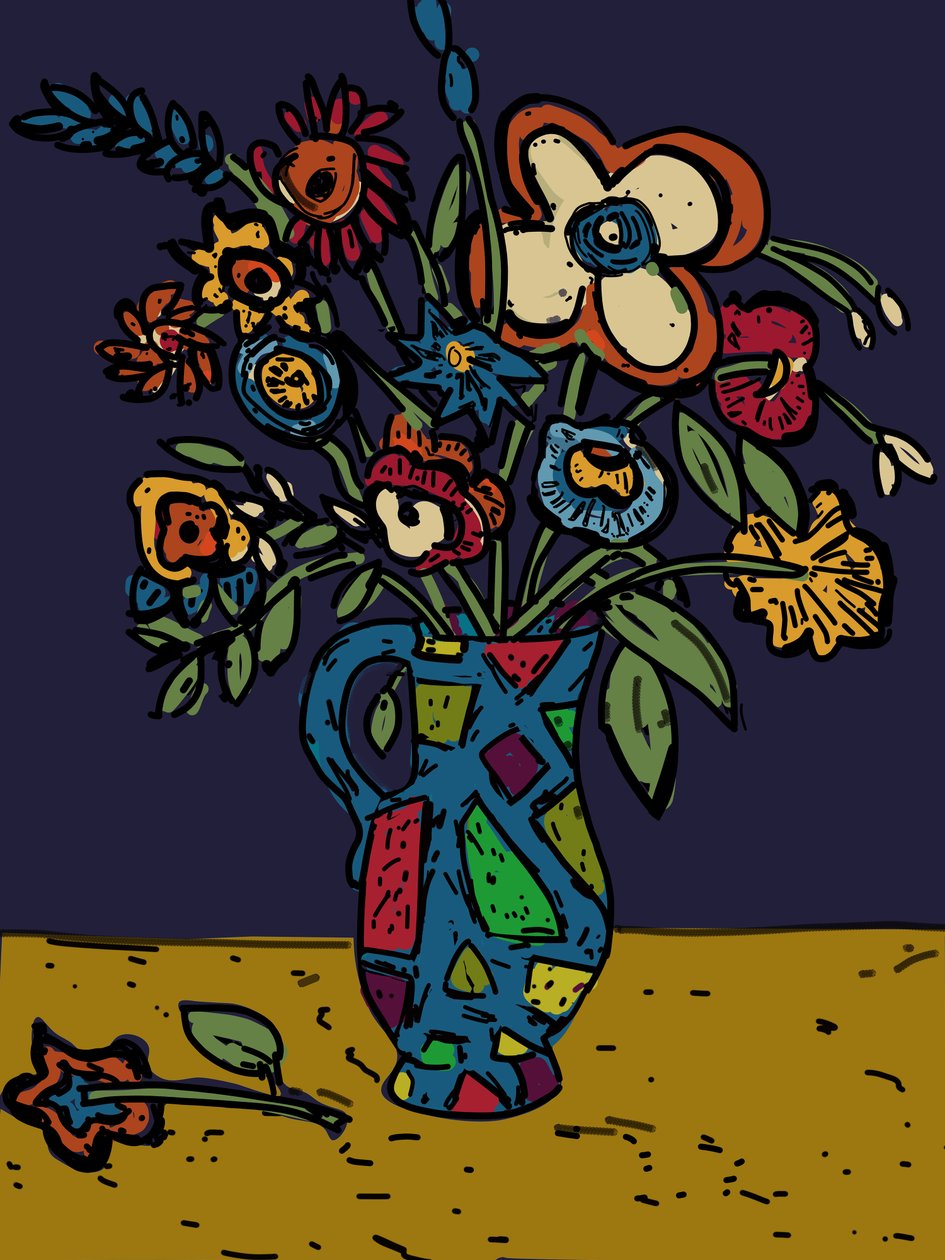Bloemen in een luide kan door Jane Willingale
