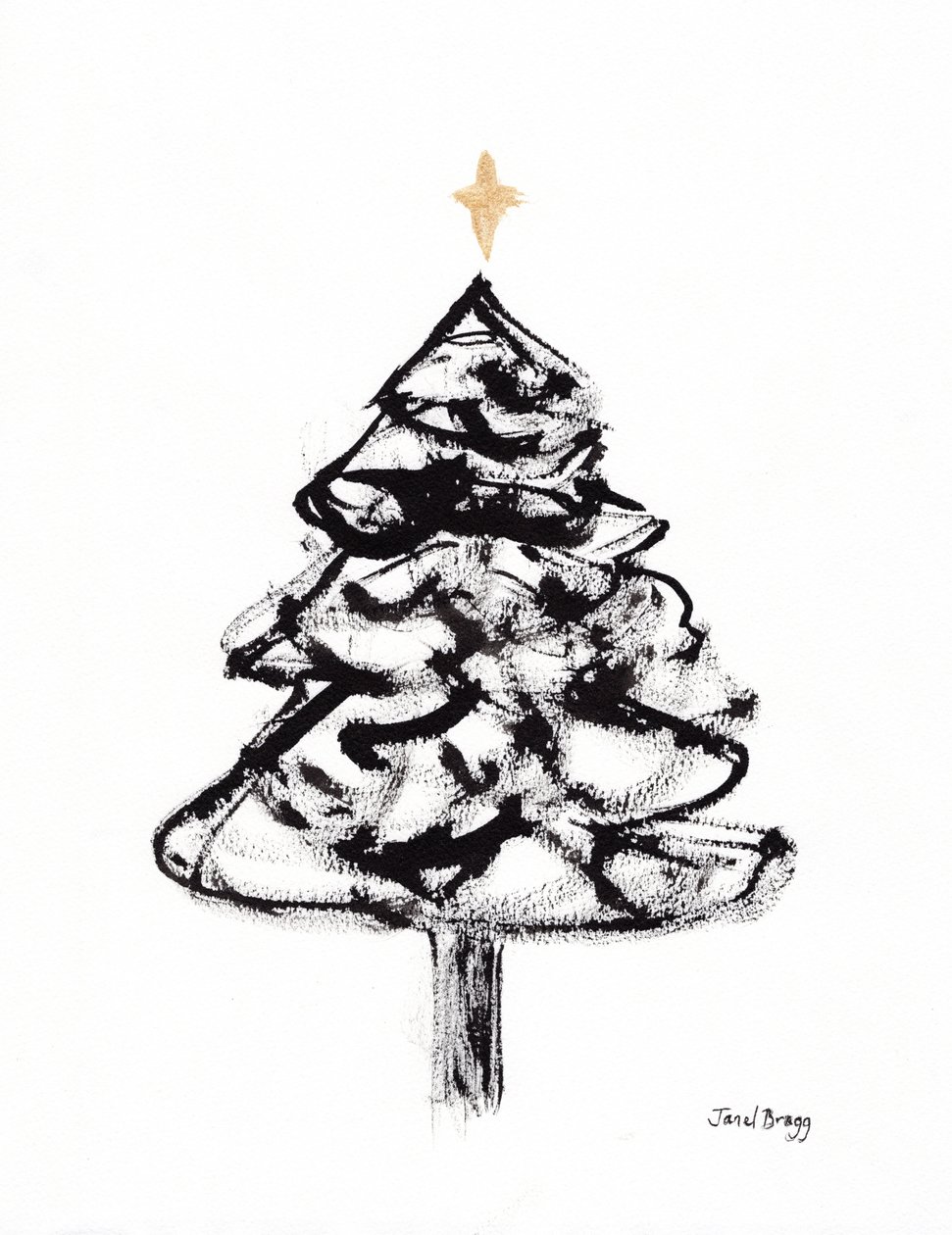 Kerstboom met Sumi-inkt en Gouden Kruis door Janel Bragg