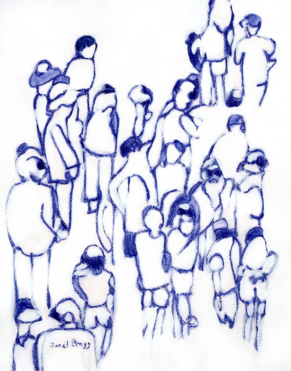 Crowd in Blue, ca. 2024 (gemengde techniek op papier) door Janel Bragg