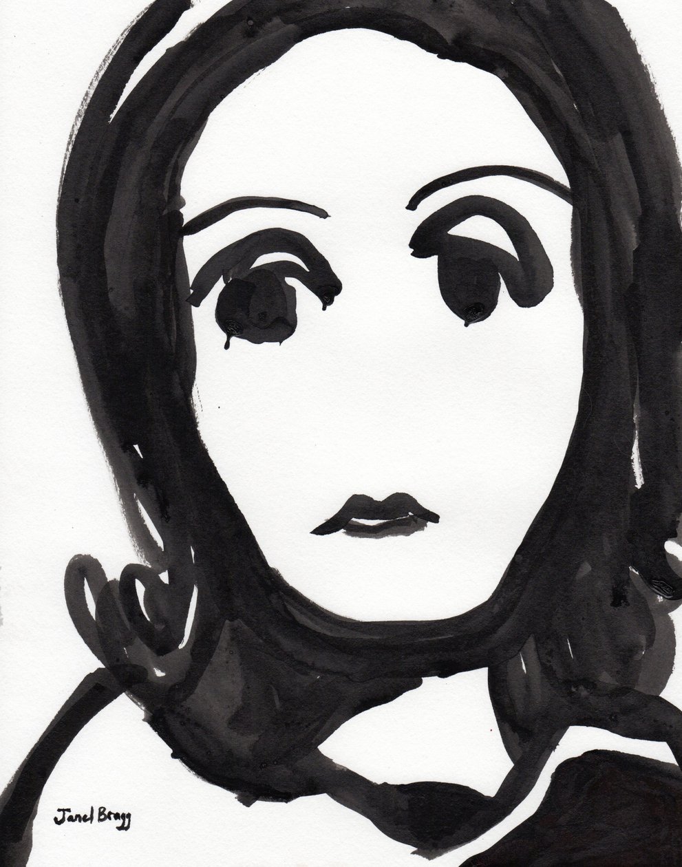 Greta Garbo Illustratie in zwart-wit, c.2000 (inkt op papier) door Janel Bragg