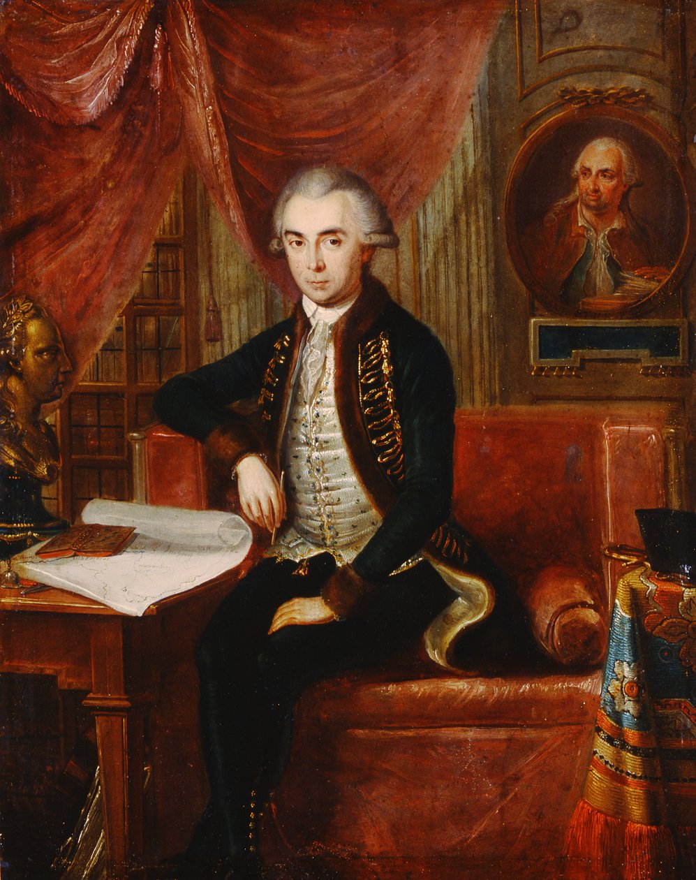 Portret van Samuel Teleki met een ovaal portret van Samuel Bruchental op de achtergrond door Janos Marton Stock