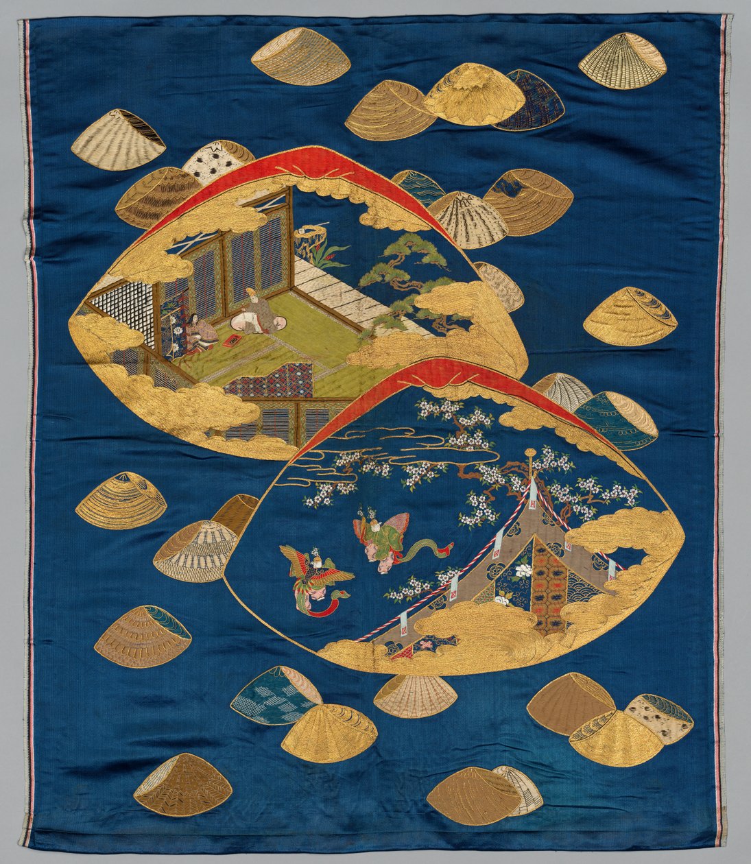 Geschenkhoes (Fukusa) met Verhaal van Genji Schelpenwedstrijd door Japan, Meiji period