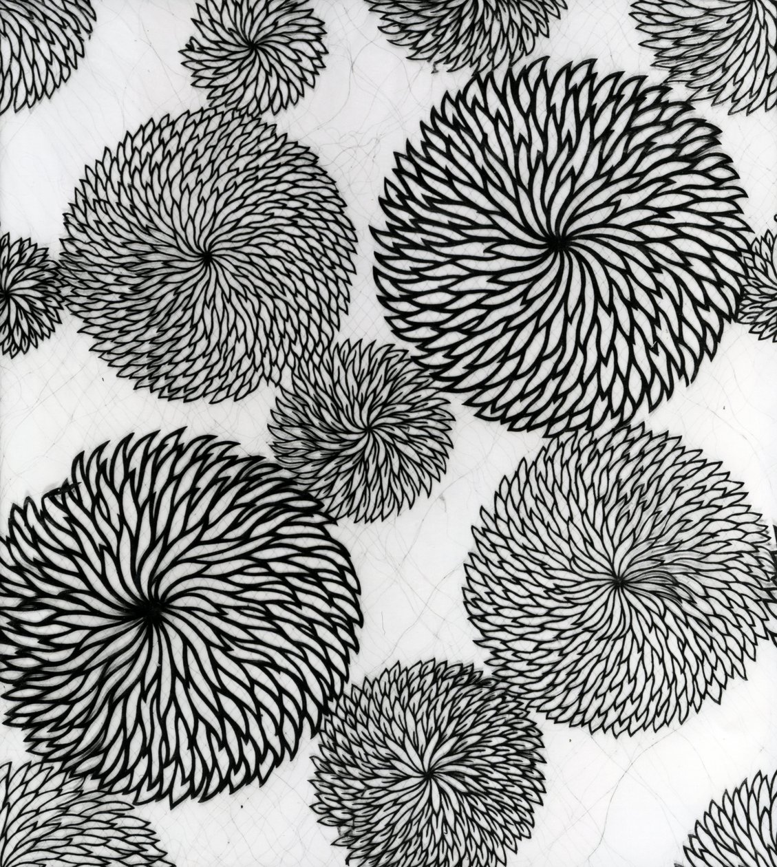 Chrysanten, een sjabloon voor het bedrukken van katoen door Japanese School