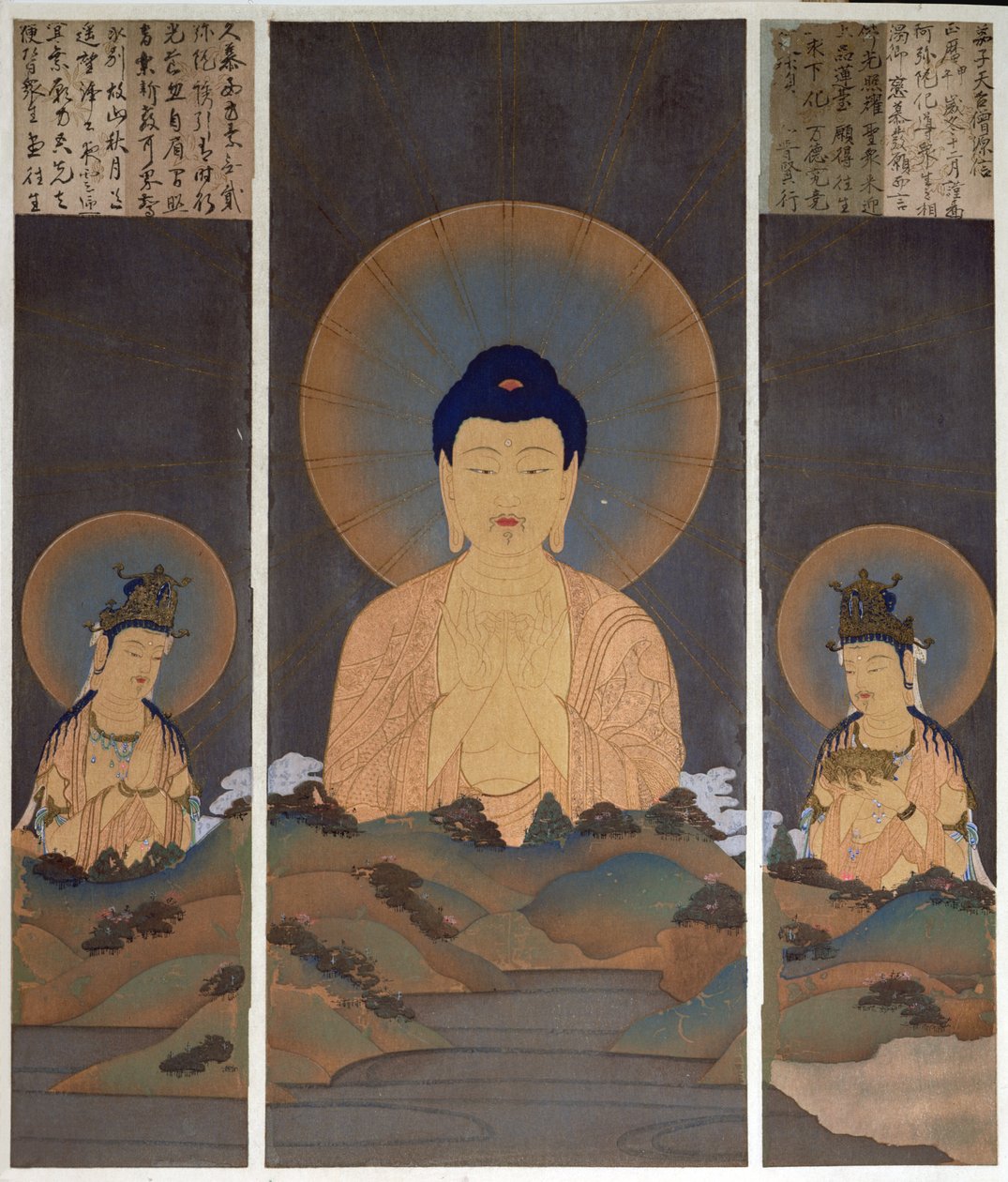 Verschijning van de Boeddhistische Drie-eenheid, Boeddha Amitabha en zijn twee Bodhisattva