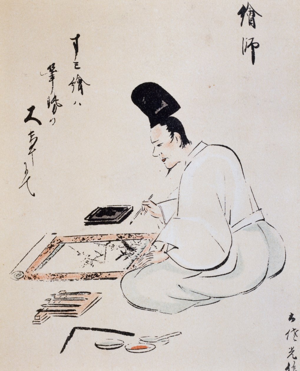 Kunstenaar schildert met inkt, tekening, Tosa-school, Japanse beschaving, Edo-periode door Japanese School