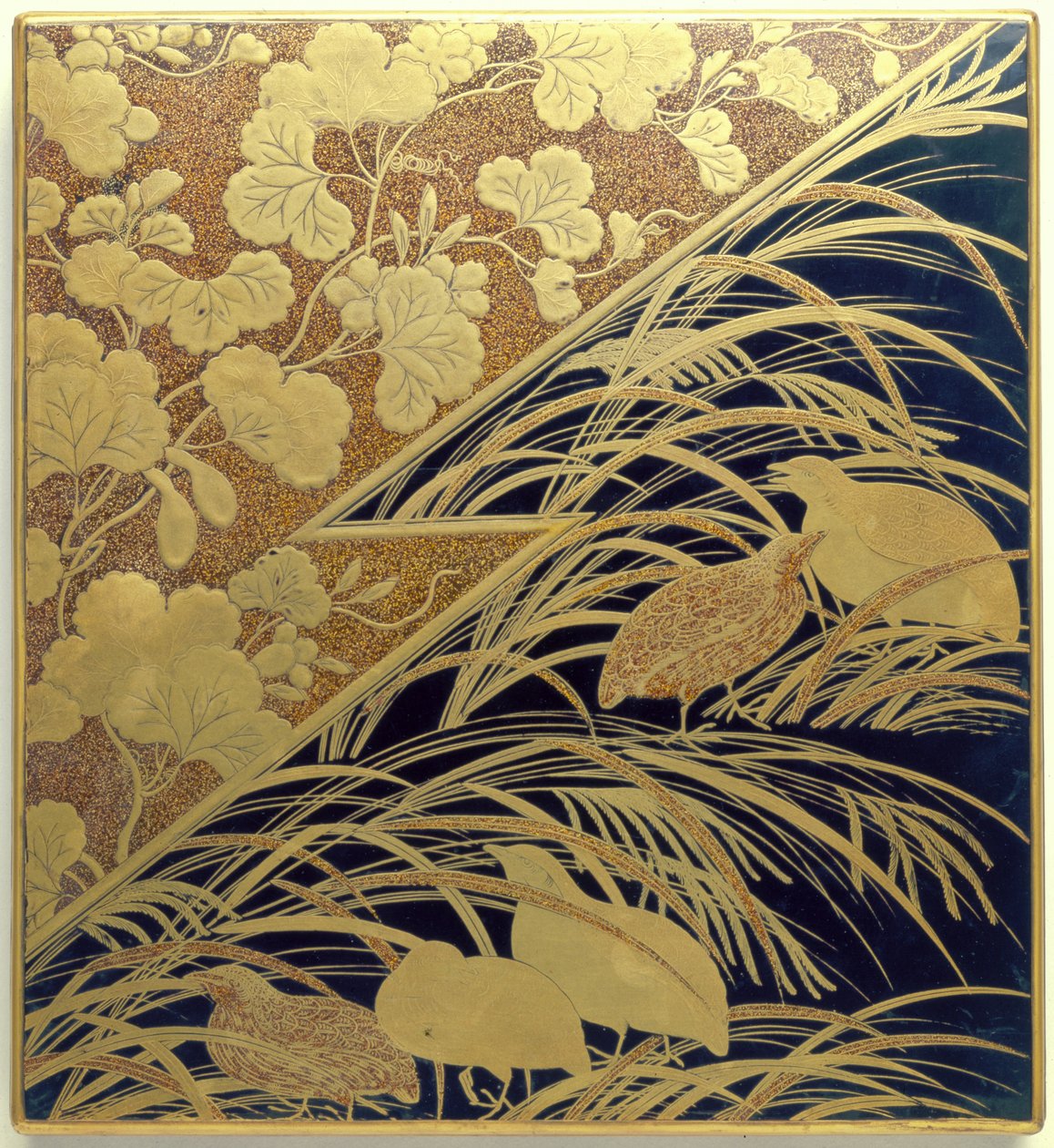 Inktstenen doosje met ontwerp van Pampasgras en kwartel, Edo-periode, ca.1630 (gelakt hout met goud, inktsteen  zilver) door Japanese School