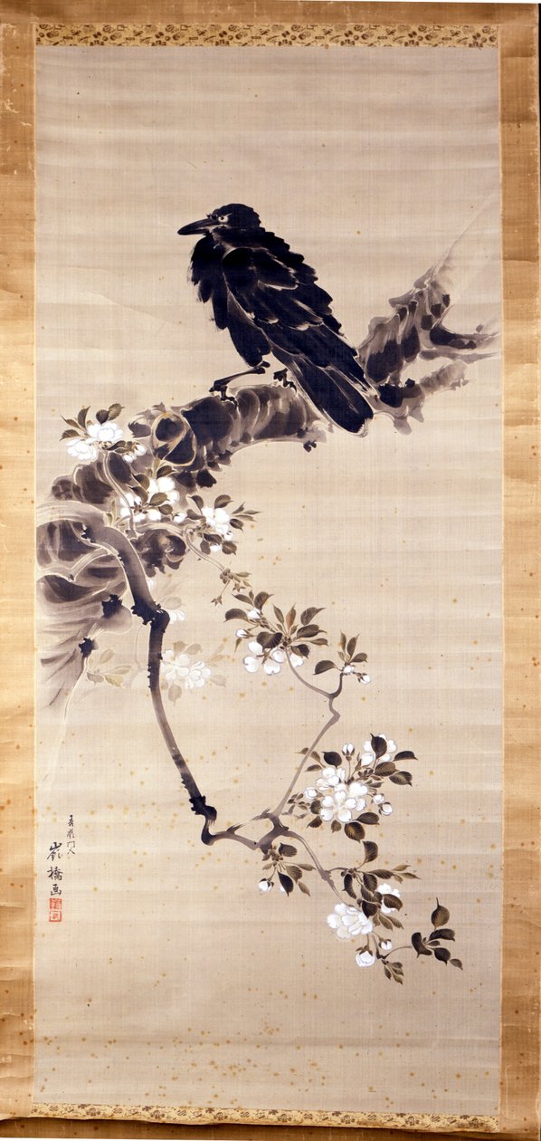 Kakemono (rol van papier of zijde, verlengd in hoogte) die een raaf (kabasu), boodschapper van de goden, voorstelt. 18e eeuw. Genua, Museo Chiossone. door Japanese School