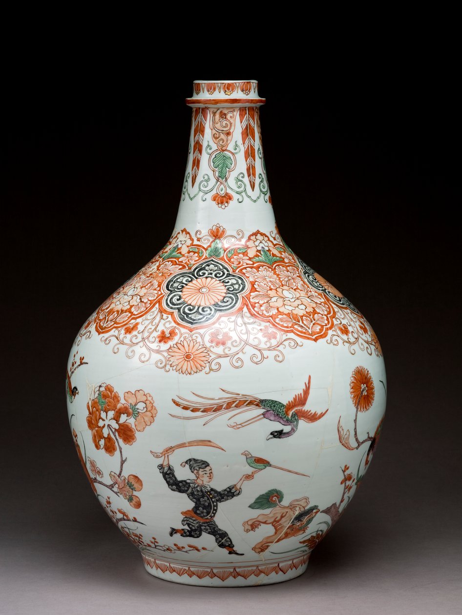 Grote flesvaas, versierd in Holland in de Imari-stijl, Ko-Imari, eind 17e eeuw door Japanese School