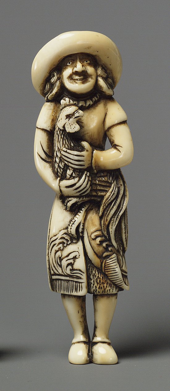 Netsuke gemodelleerd als buitenlander met kirin, 19e eeuw door Japanese School