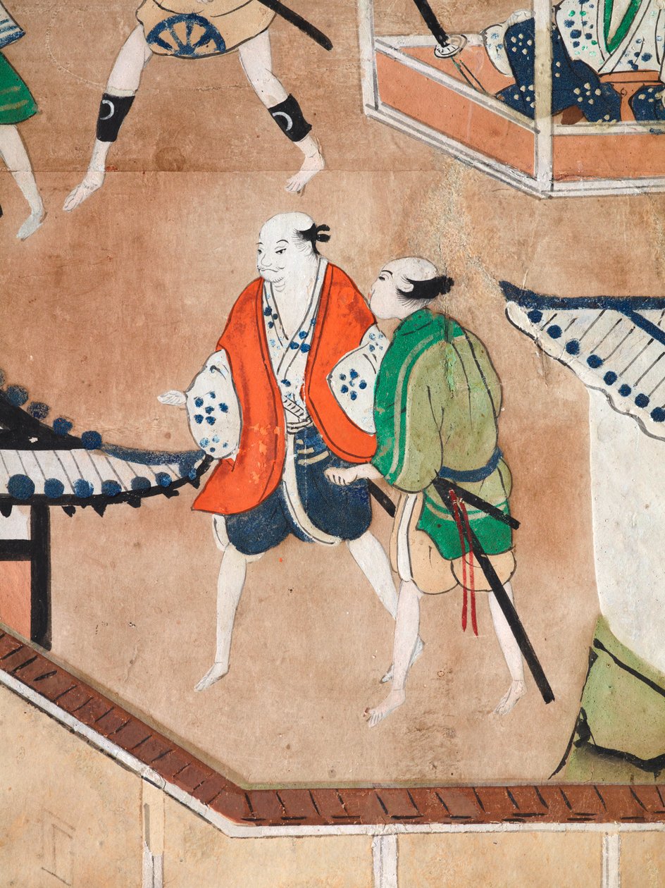 Osakazu Byobu - Japans kamerscherm met acht panelen (schilderij) door Japanese School