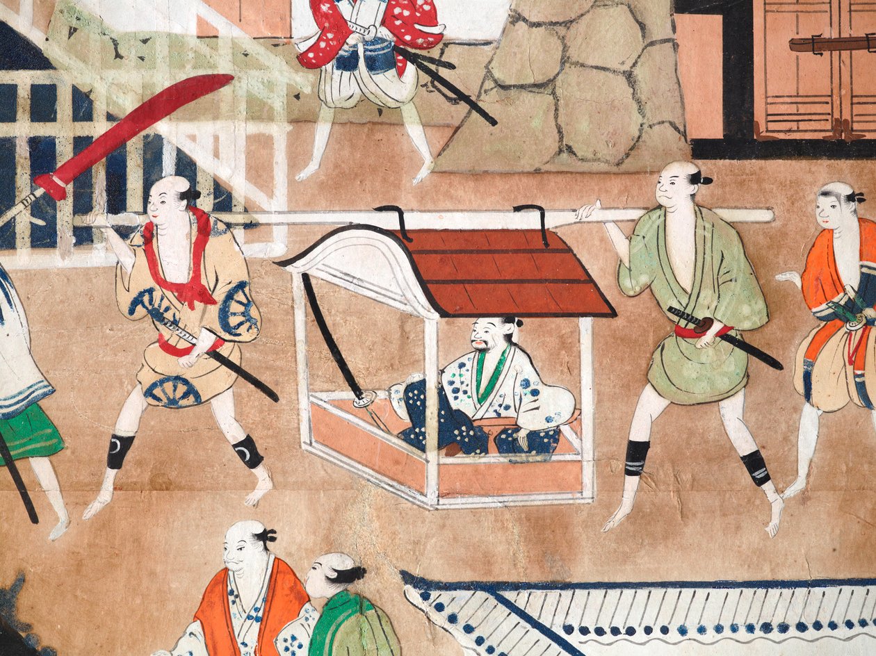 Osakazu Byobu - Japans kamerscherm met acht panelen (schilderij) door Japanese School