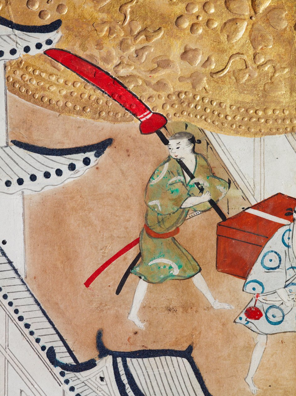 Osakazu Byobu - Japans kamerscherm met acht panelen (schilderij) door Japanese School