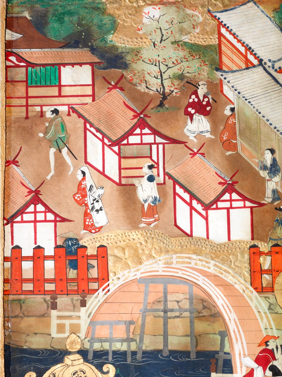 Osakazu Byobu - Japans kamerscherm met acht panelen (schilderij) door Japanese School