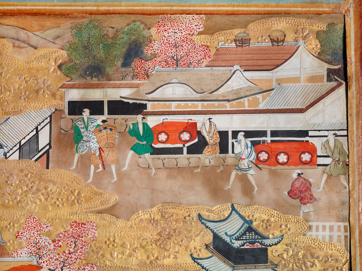 Osakazu Byobu - Japans kamerscherm met acht panelen (schilderij) door Japanese School