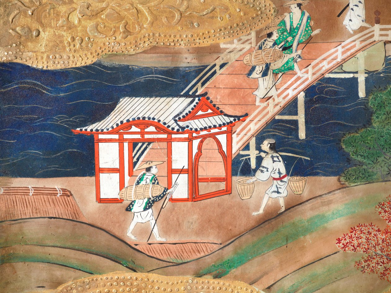 Osakazu Byobu - Japans kamerscherm met acht panelen (schilderij) door Japanese School