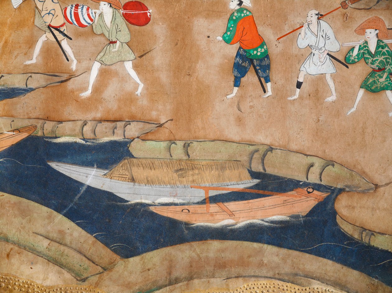 Osakazu Byobu - Japans kamerscherm met acht panelen (schilderij) door Japanese School