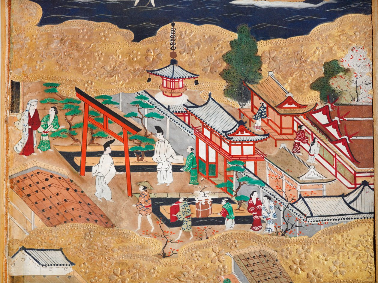 Osakazu Byobu - Japans kamerscherm met acht panelen (schilderij) door Japanese School