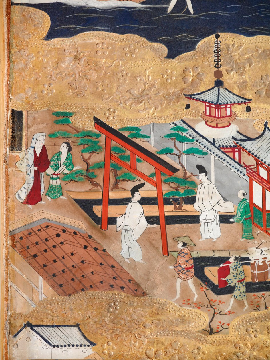 Osakazu Byobu - Japans kamerscherm met acht panelen (schilderij) door Japanese School