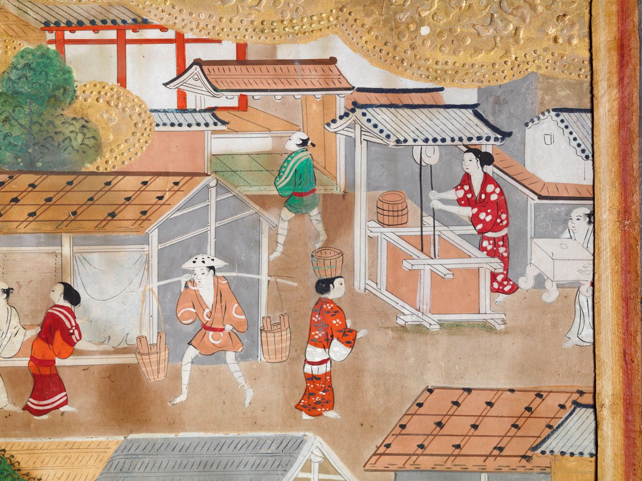 Osakazu Byobu - Japans kamerscherm met acht panelen (schilderij) door Japanese School