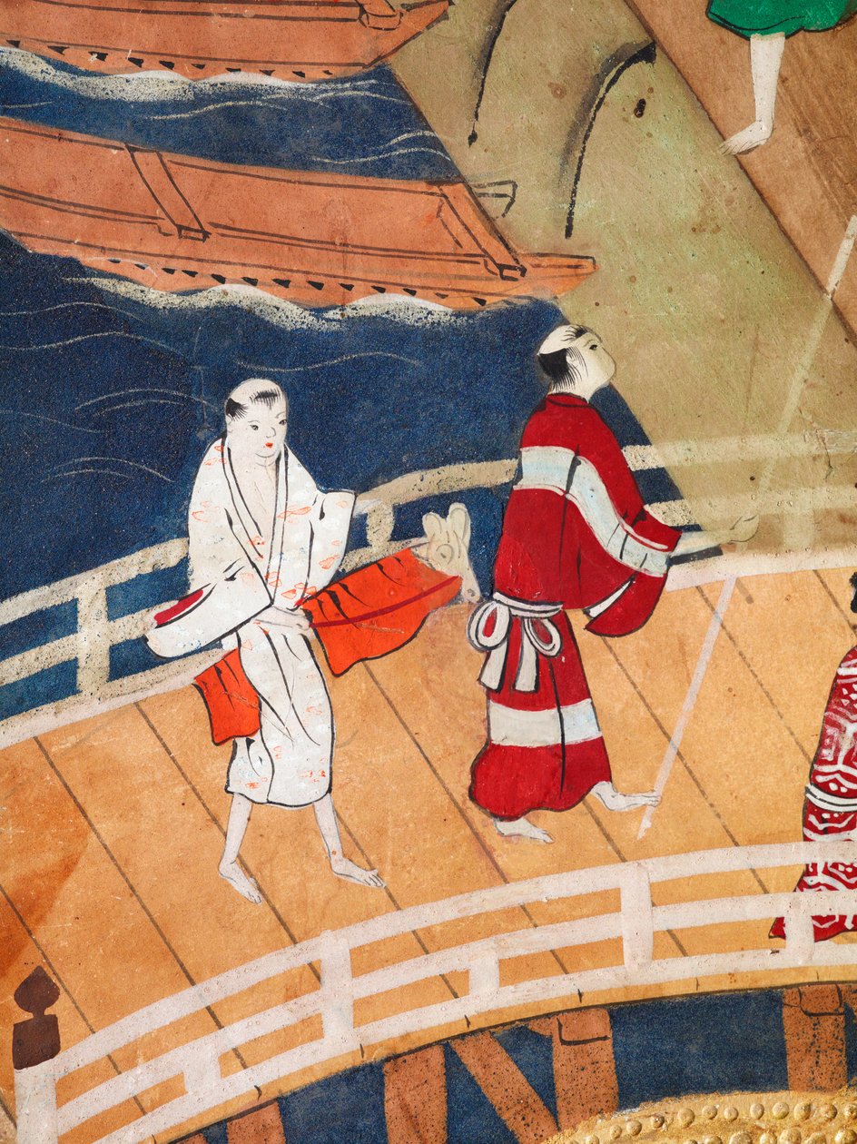 Osakazu Byobu - Japans kamerscherm met acht panelen (schilderij) door Japanese School