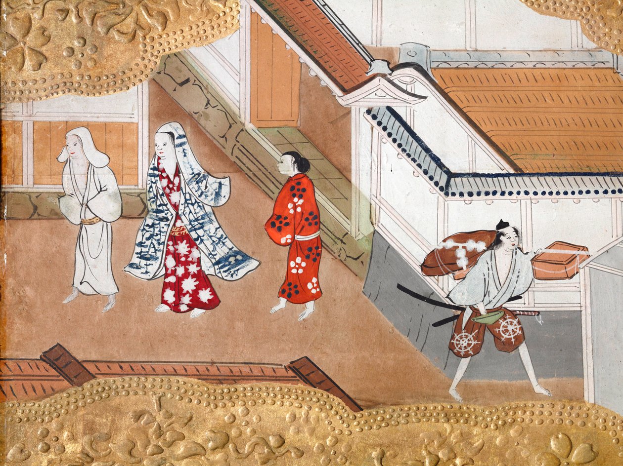 Osakazu Byobu - Japans kamerscherm met acht panelen (schilderij) door Japanese School
