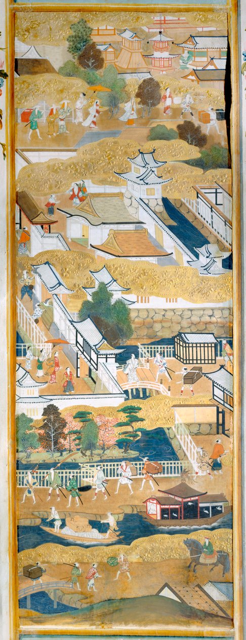 Osakazu Byobu - Japans kamerscherm met acht panelen (schilderij) door Japanese School