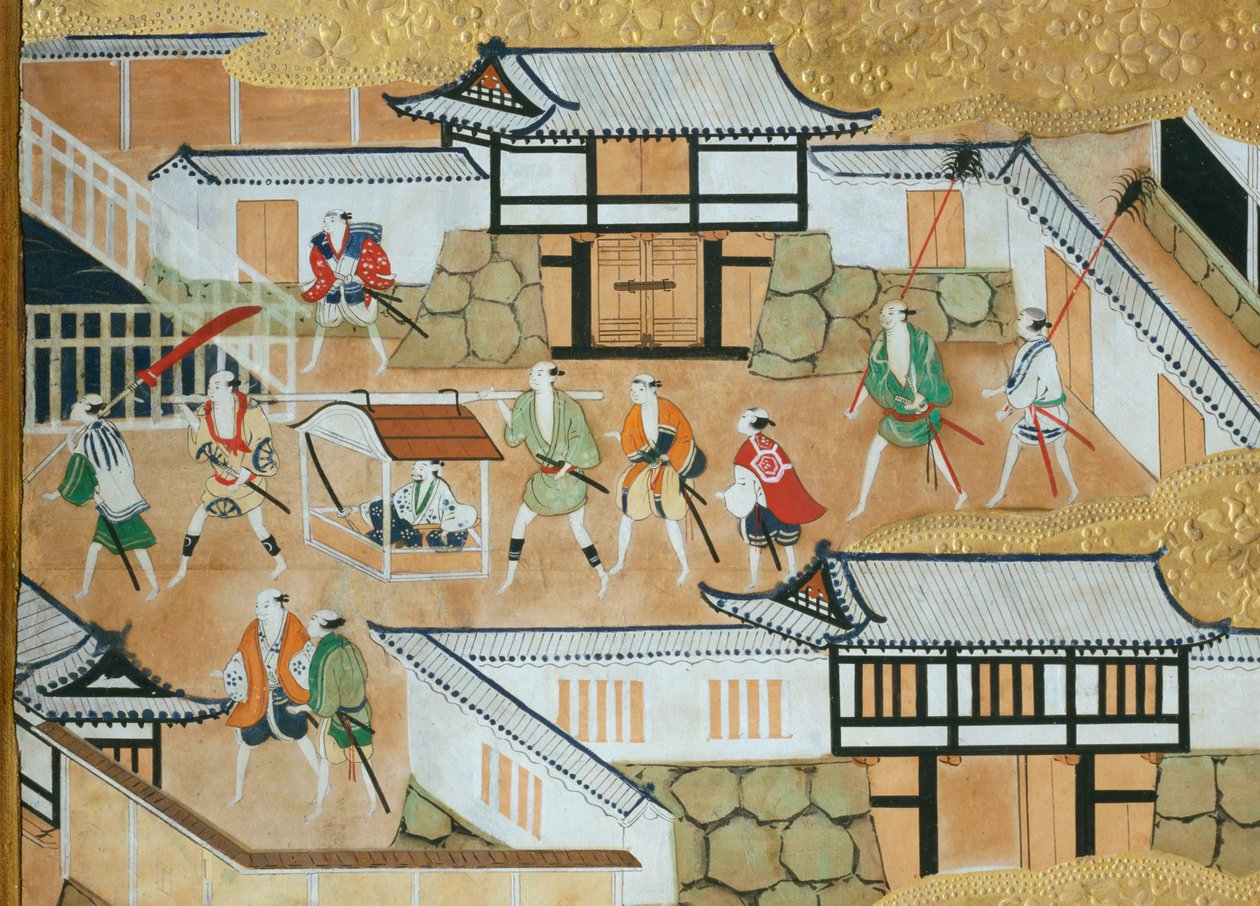 Osakazu Byobu - Japans kamerscherm met acht panelen (schilderij) door Japanese School
