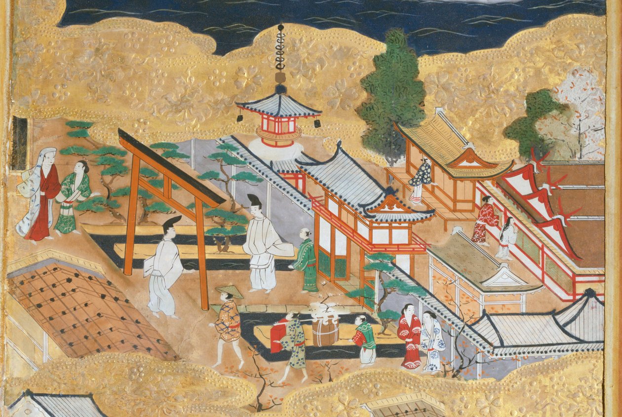 Osakazu Byobu - Japans kamerscherm met acht panelen (schilderij) door Japanese School