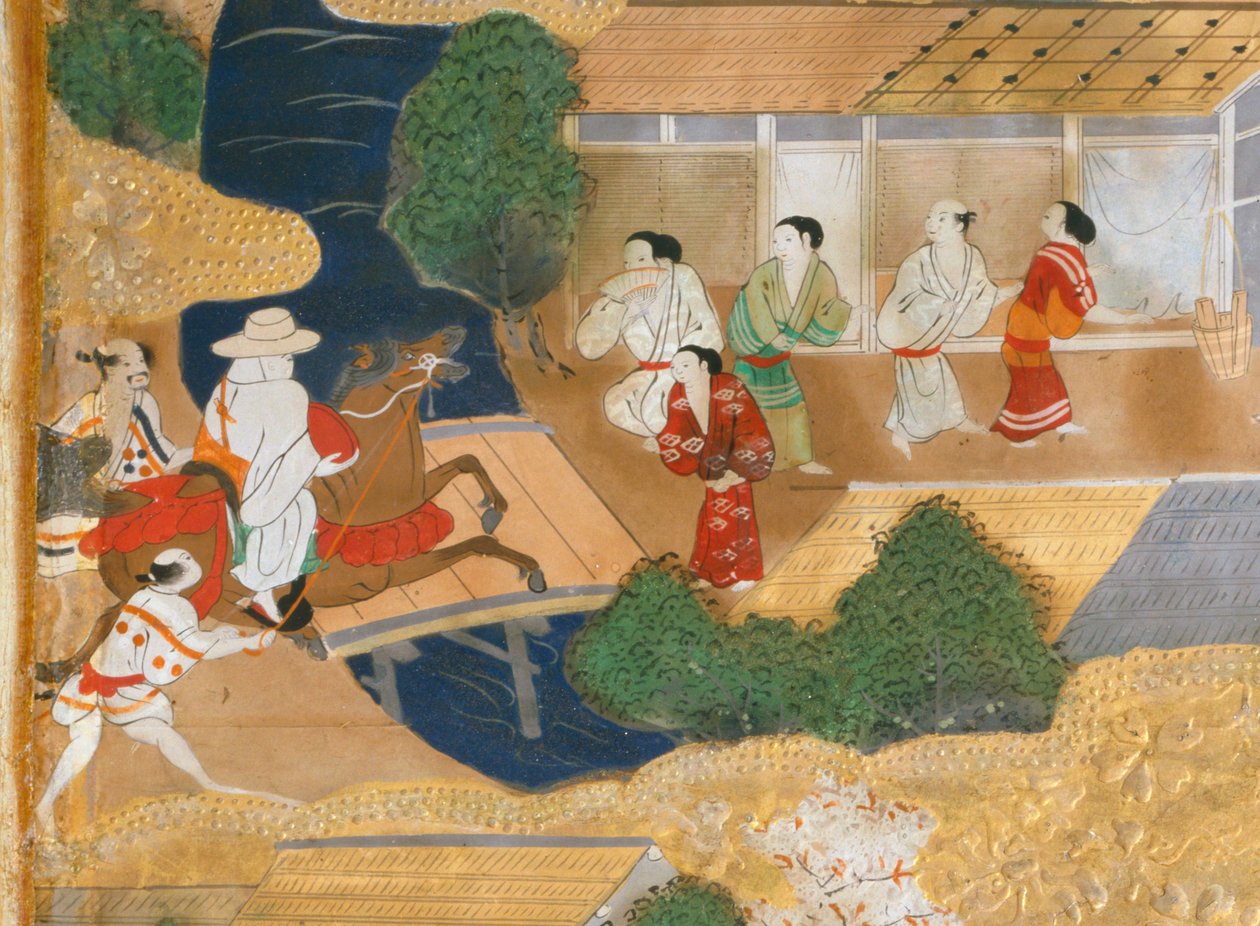 Osakazu Byobu - Japans kamerscherm met acht panelen (schilderij) door Japanese School