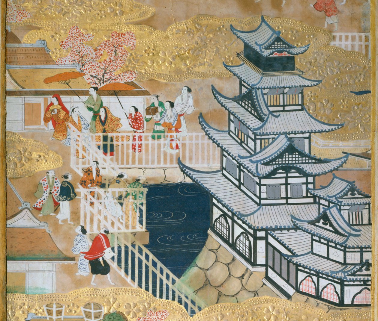 Osakazu Byobu - Japans kamerscherm met acht panelen (schilderij) door Japanese School