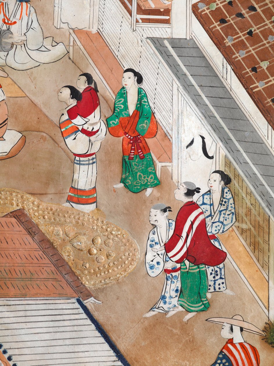 Osakazu Byobu - Japans kamerscherm met acht panelen (schilderij) door Japanese School