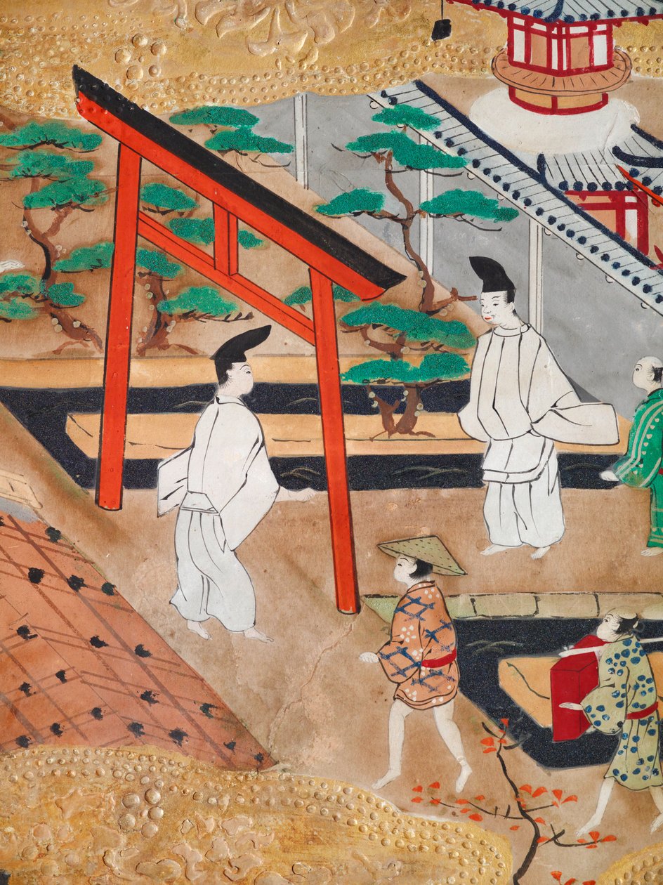 Osakazu Byobu - Japans kamerscherm met acht panelen (schilderij) door Japanese School