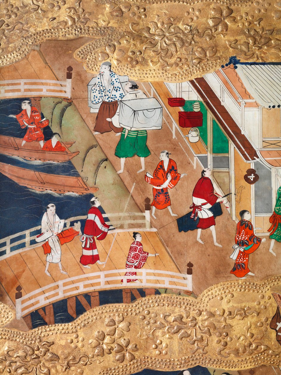 Osakazu Byobu - Japans kamerscherm met acht panelen (schilderij) door Japanese School