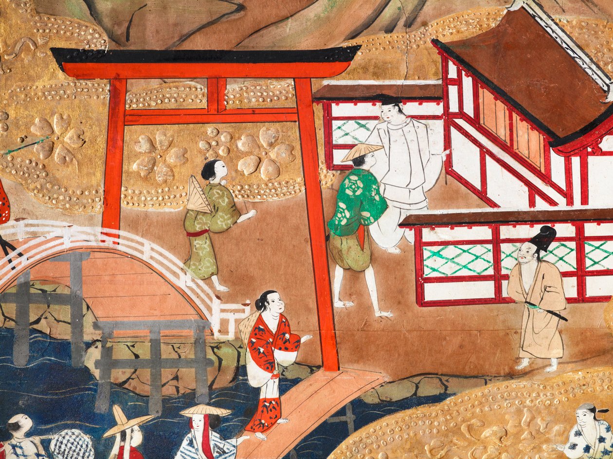 Osakazu Byobu - Japans kamerscherm met acht panelen (schilderij) door Japanese School