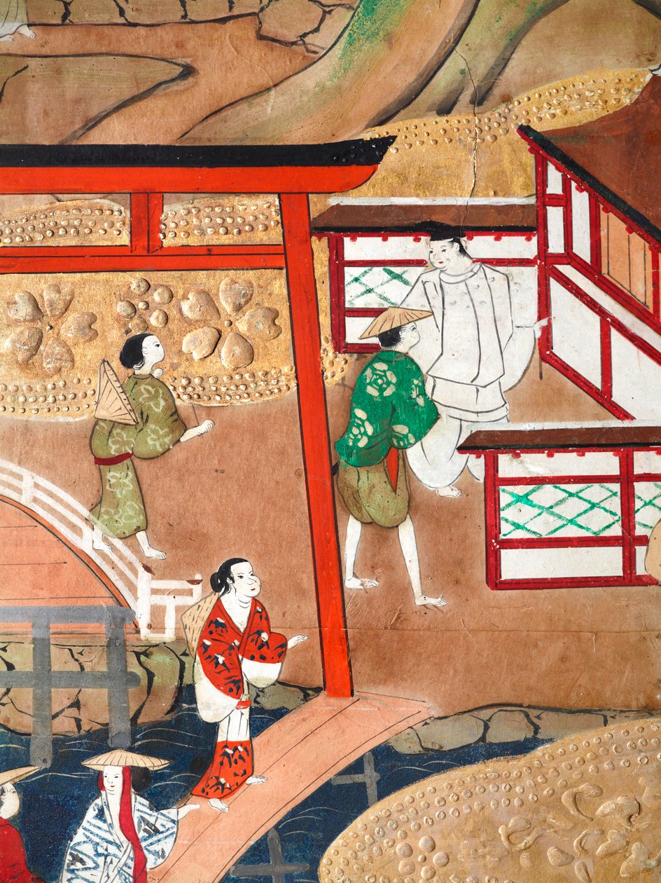 Osakazu Byobu - Japans kamerscherm met acht panelen (schilderij) door Japanese School