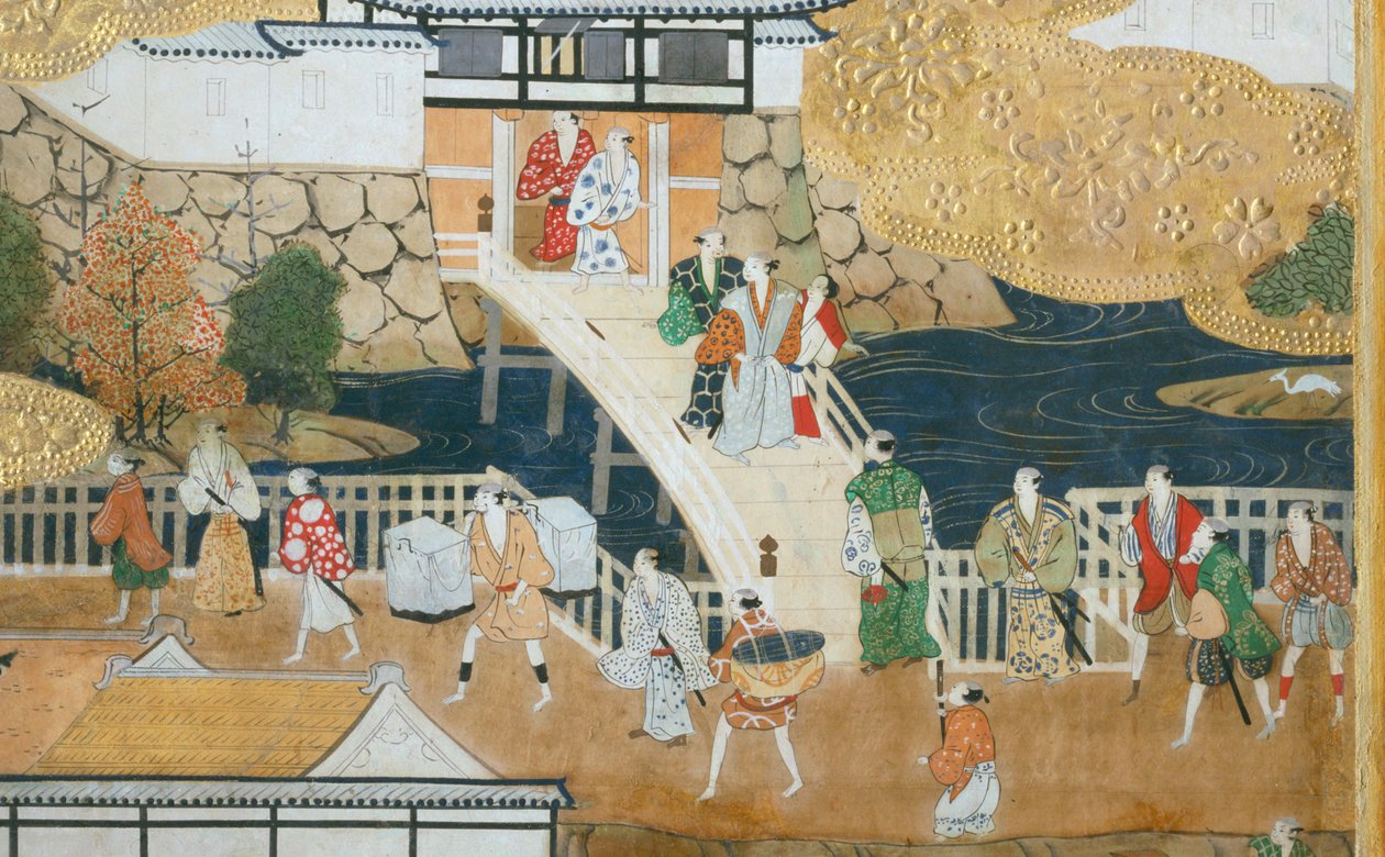 Osakazu Byobu - Japans kamerscherm met acht panelen (schilderij) door Japanese School