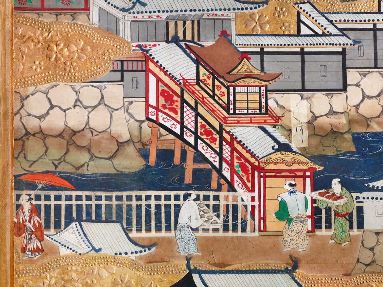 Osakazu Byobu - Japans kamerscherm met acht panelen (schilderij) door Japanese School