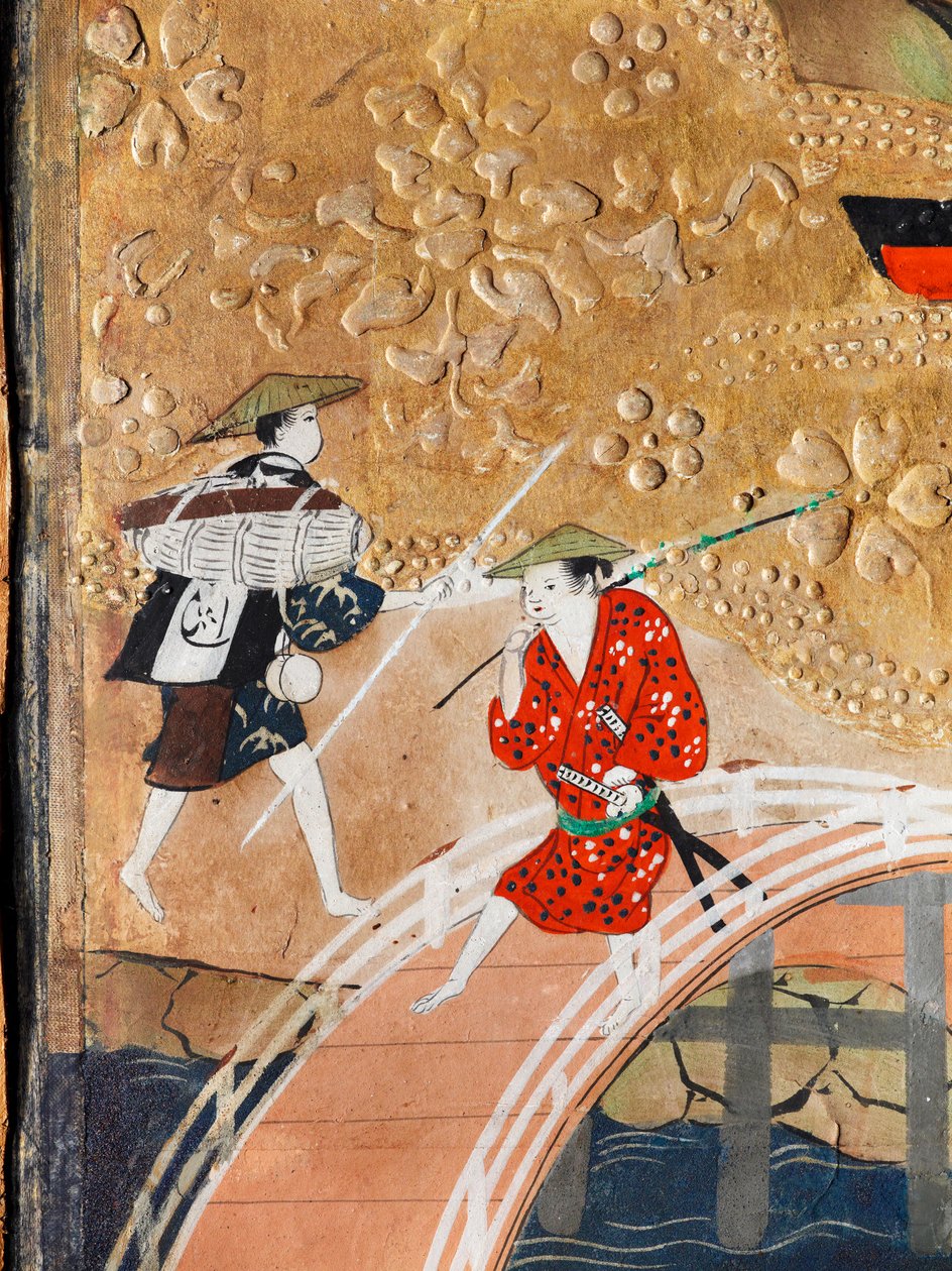 Osakazu Byobu - Japans kamerscherm met acht panelen (schilderij) door Japanese School