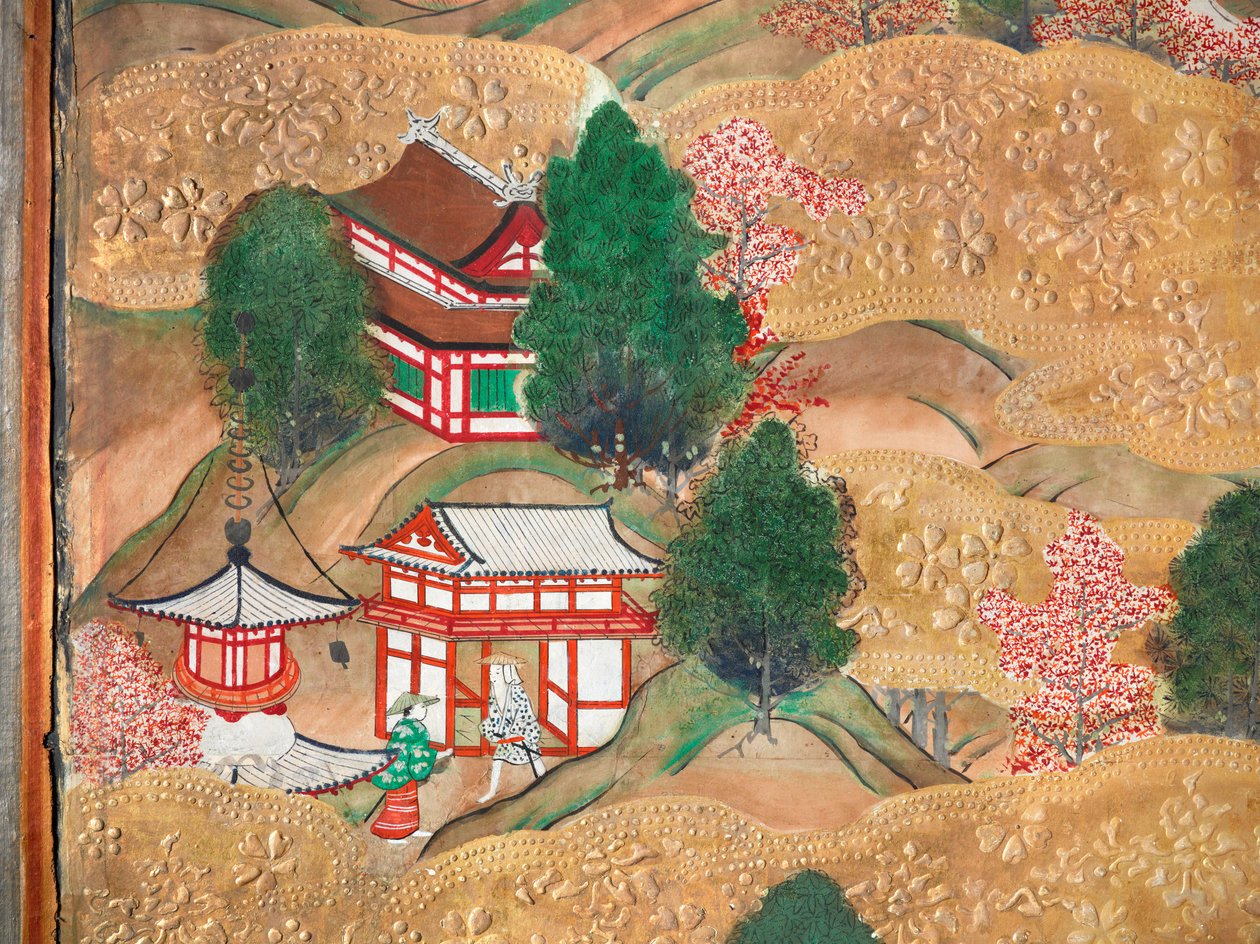 Osakazu Byobu - Japans kamerscherm met acht panelen (schilderij) door Japanese School