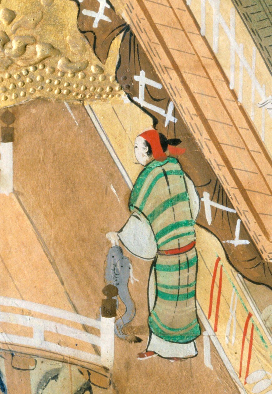 Osakazu Byobu - Japans kamerscherm met acht panelen (schilderij) door Japanese School